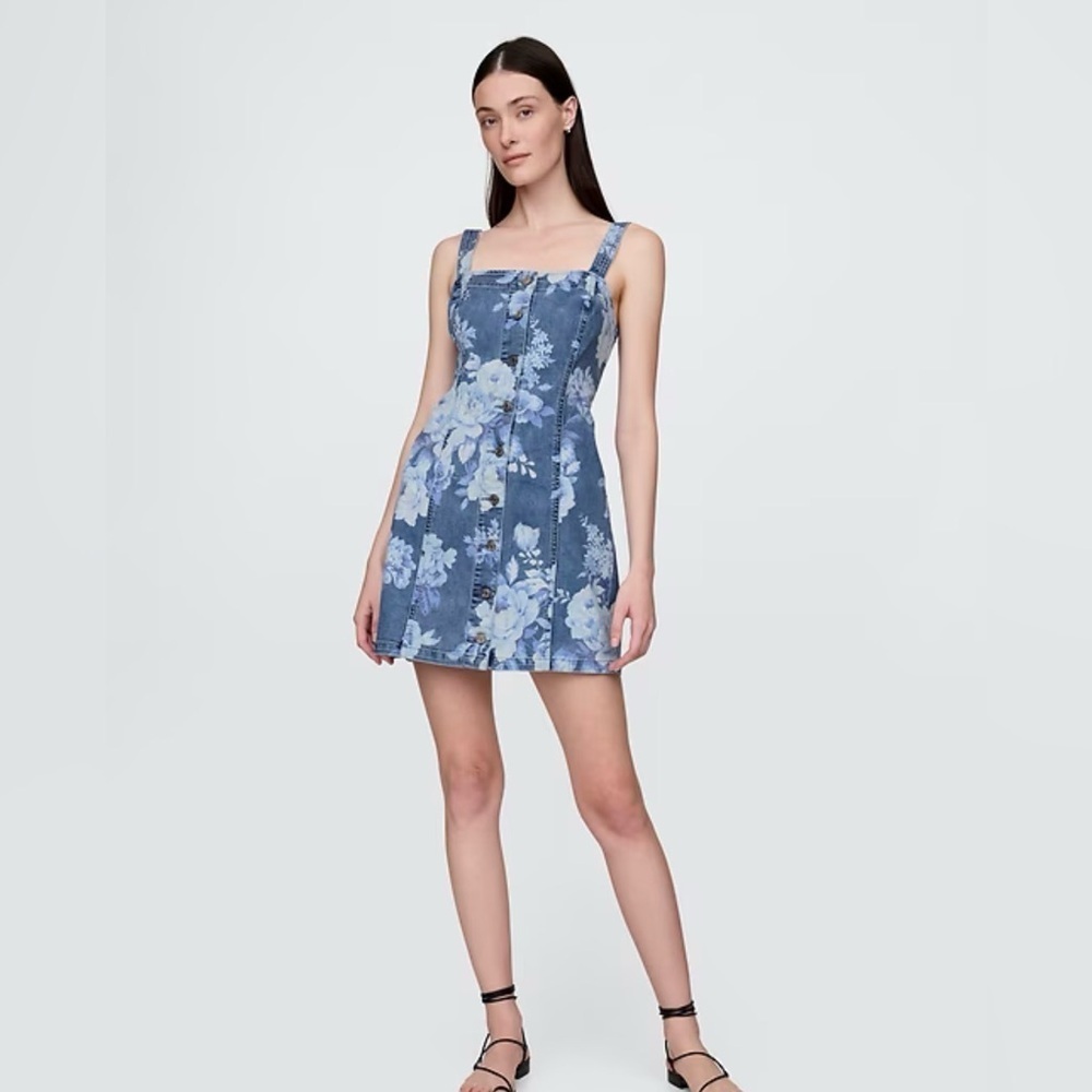 GAP Floral Stretch Denim Mini Dress Size M NWT